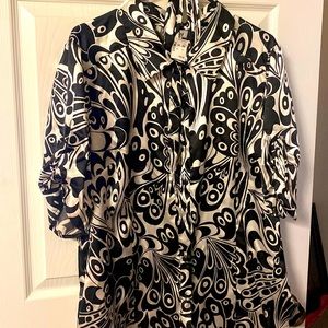 Satin button front top with self belt